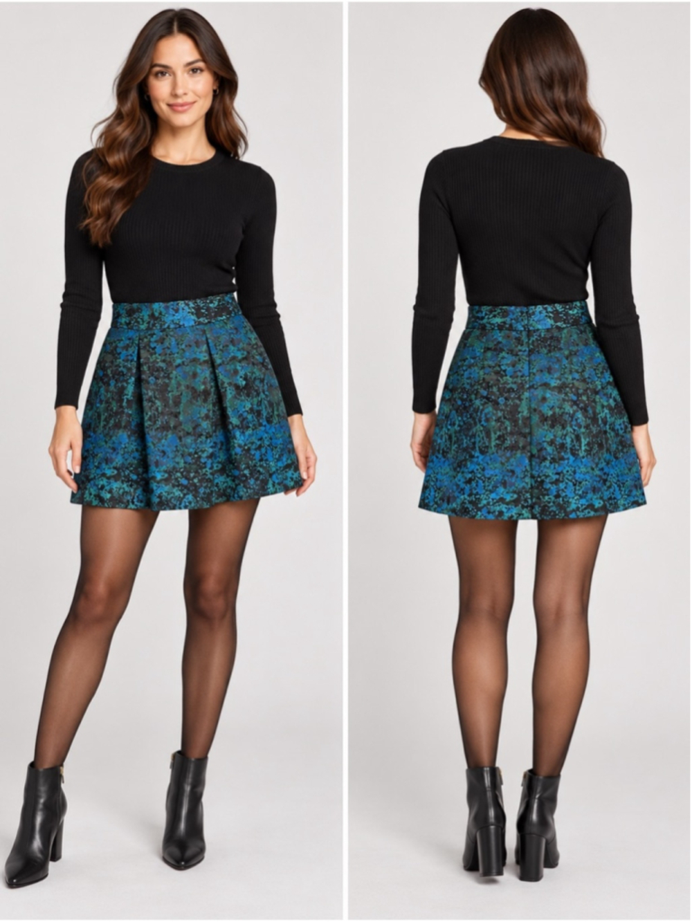 Banana Republic Blue & Black Floral Skirt Size 2 Fall Dressy Office Business